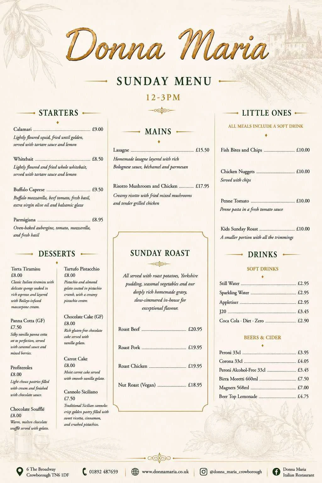 Donna Maria Sunday Menu